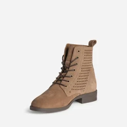 Eram Boots^Bottine taupe cuir velours à lacet MARRON