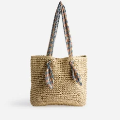 Eram Sacs Cabas^Cabas foncé paille papier anses-foulard BEIGE