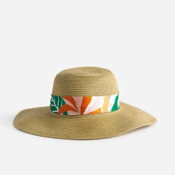 Texto Chapeaux, Bonnets & Casquettes^Capeline beige à ruban à motif végétal MULTICOLORE