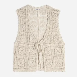 Texto T-Shirts^Cardigan sans manches crochet BEIGE