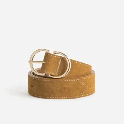 Texto Ceintures^Ceinture cuir velours CAMEL
