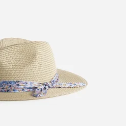 Eram Chapeaux, Bonnets & Casquettes^Chapeau beige effet paille foulard imprimé bleu MULTICOLORE