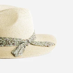 Eram Chapeaux, Bonnets & Casquettes^Chapeau effet paille foulard imprimé vert BEIGE