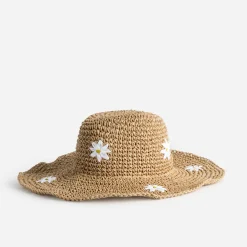 Texto Chapeaux, Bonnets & Casquettes^Chapeau paille papier motif fleurs BEIGE
