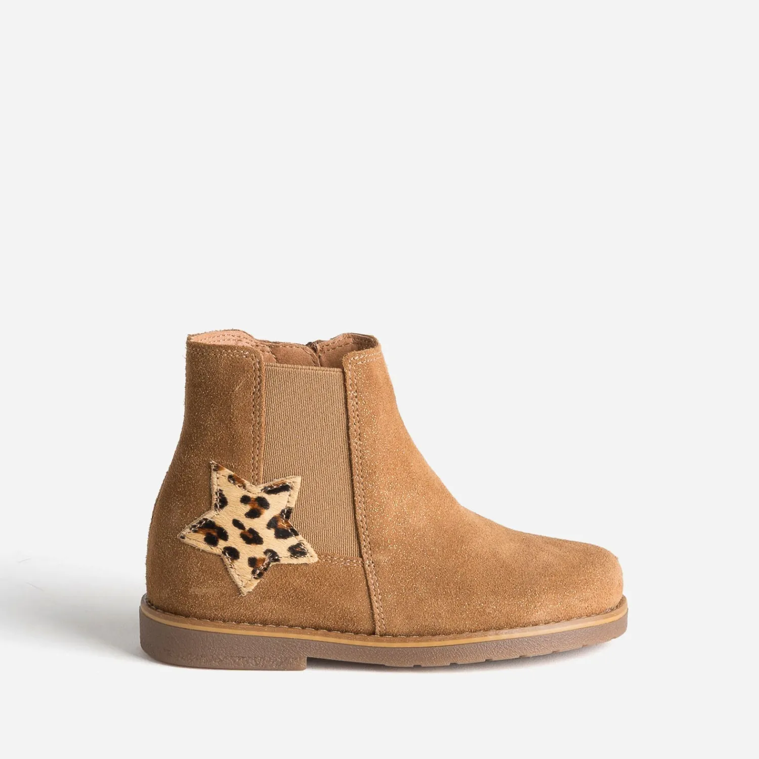 Buggy Boots^Chelsea boots cuir velours irisé étoile CAMEL