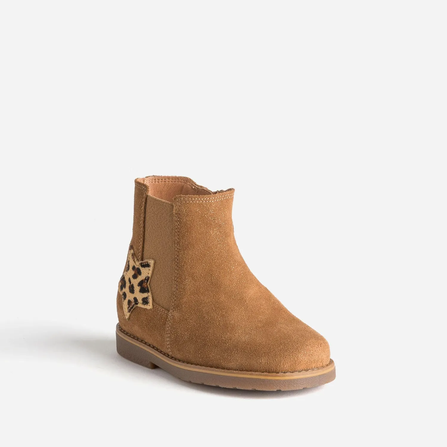 Buggy Boots^Chelsea boots cuir velours irisé étoile CAMEL