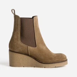 Eram Boots^Chelsea boots compensé cuir velours TAUPE