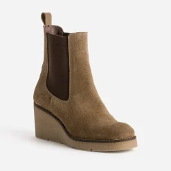 Eram Boots^Chelsea boots compensé cuir velours TAUPE