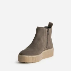 Eram Boots^Chelsea boots taupe cuir velours semelle effet crêpe GRIS
