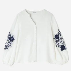 Texto Chemises & Blouses^Chemise écrue broderies marine BLANC