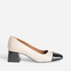 Eram Escarpins^Escarpin beige cuir bout noir verni CAMEL