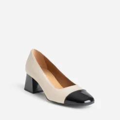Eram Escarpins^Escarpin beige cuir bout noir verni CAMEL