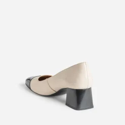 Eram Escarpins^Escarpin beige cuir bout noir verni CAMEL