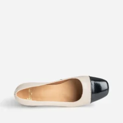 Eram Escarpins^Escarpin beige cuir bout noir verni CAMEL