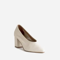 Eram Escarpins^Escarpin beige en cuir à décolleté couvrant ECRU