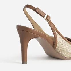 Eram Escarpins^Escarpin slingback raphia bout pointu BEIGE