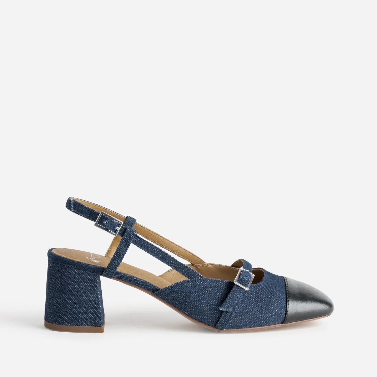 Eram Escarpins^Escarpin slingback denim brut et bout noir BLEU
