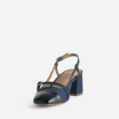 Eram Escarpins^Escarpin slingback denim brut et bout noir BLEU