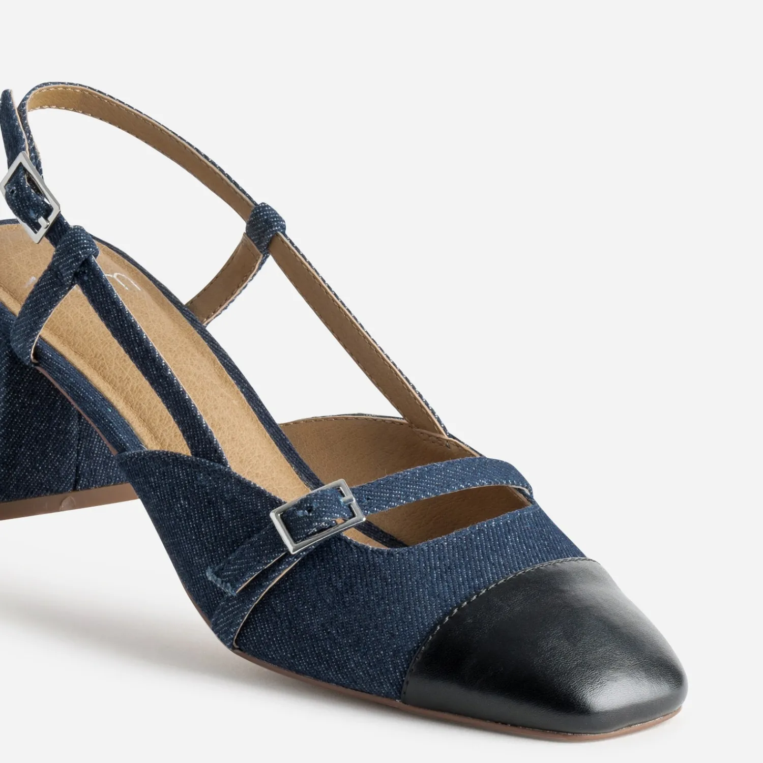 Eram Escarpins^Escarpin slingback denim brut et bout noir BLEU