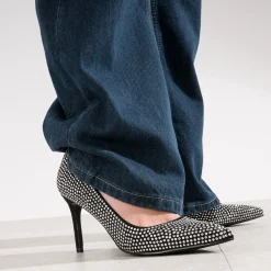 Texto Escarpins^Escarpin stiletto noir décor strass ARGENT