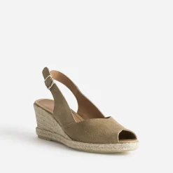 Eram Sandales^Espadrille compensée cuir velours éco-conçu BEIGE