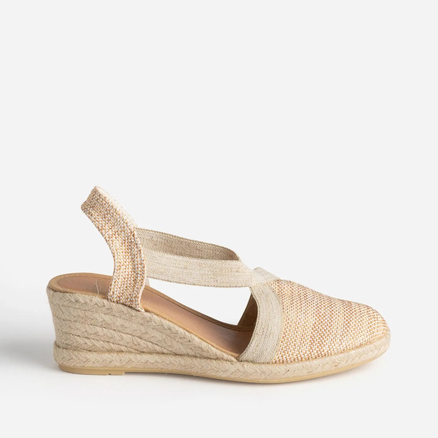 Eram Sandales^Espadrille compensée beige et camel pailleté or en toile MULTICOLORE