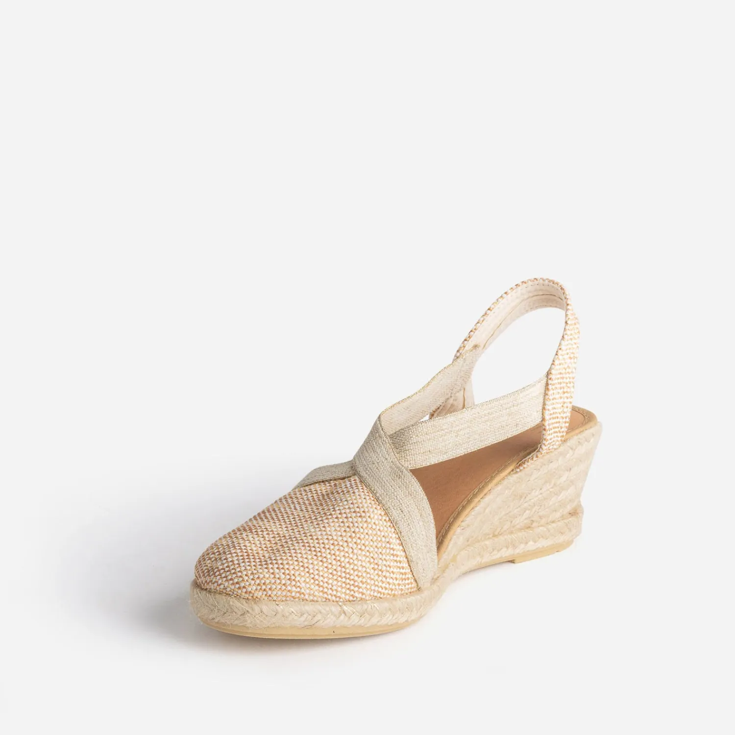 Eram Sandales^Espadrille compensée beige et camel pailleté or en toile MULTICOLORE