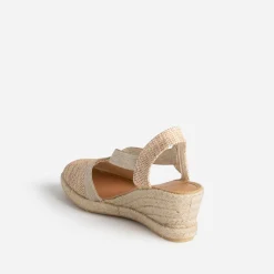Eram Sandales^Espadrille compensée beige et camel pailleté or en toile MULTICOLORE