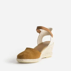 Eram Sandales^Espadrille compensée cuir velours éco-conçu CAMEL
