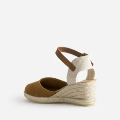 Eram Sandales^Espadrille compensée cuir velours éco-conçu CAMEL