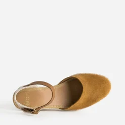 Eram Sandales^Espadrille compensée cuir velours éco-conçu CAMEL