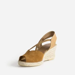 Eram Sandales^Espadrille compensée cuir velours éco-conçu CAMEL