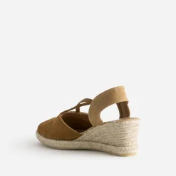 Eram Sandales^Espadrille compensée cuir velours éco-conçu CAMEL