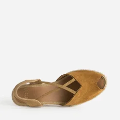 Eram Sandales^Espadrille compensée cuir velours éco-conçu CAMEL