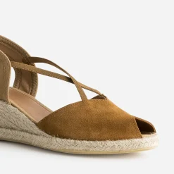 Eram Sandales^Espadrille compensée cuir velours éco-conçu CAMEL