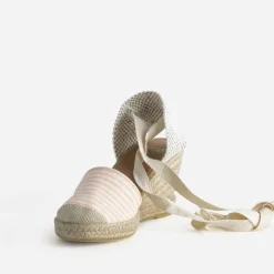 Eram Sandales^Espadrille compensée écrue toile rayée corail ROUGE