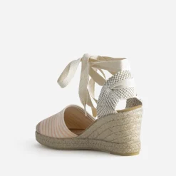 Eram Sandales^Espadrille compensée écrue toile rayée corail ROUGE