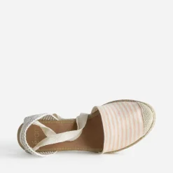 Eram Sandales^Espadrille compensée écrue toile rayée corail ROUGE