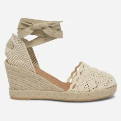 Eram Sandales^Espadrille compensée écrue façon crochet BLANC