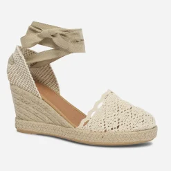 Eram Sandales^Espadrille compensée écrue façon crochet BLANC