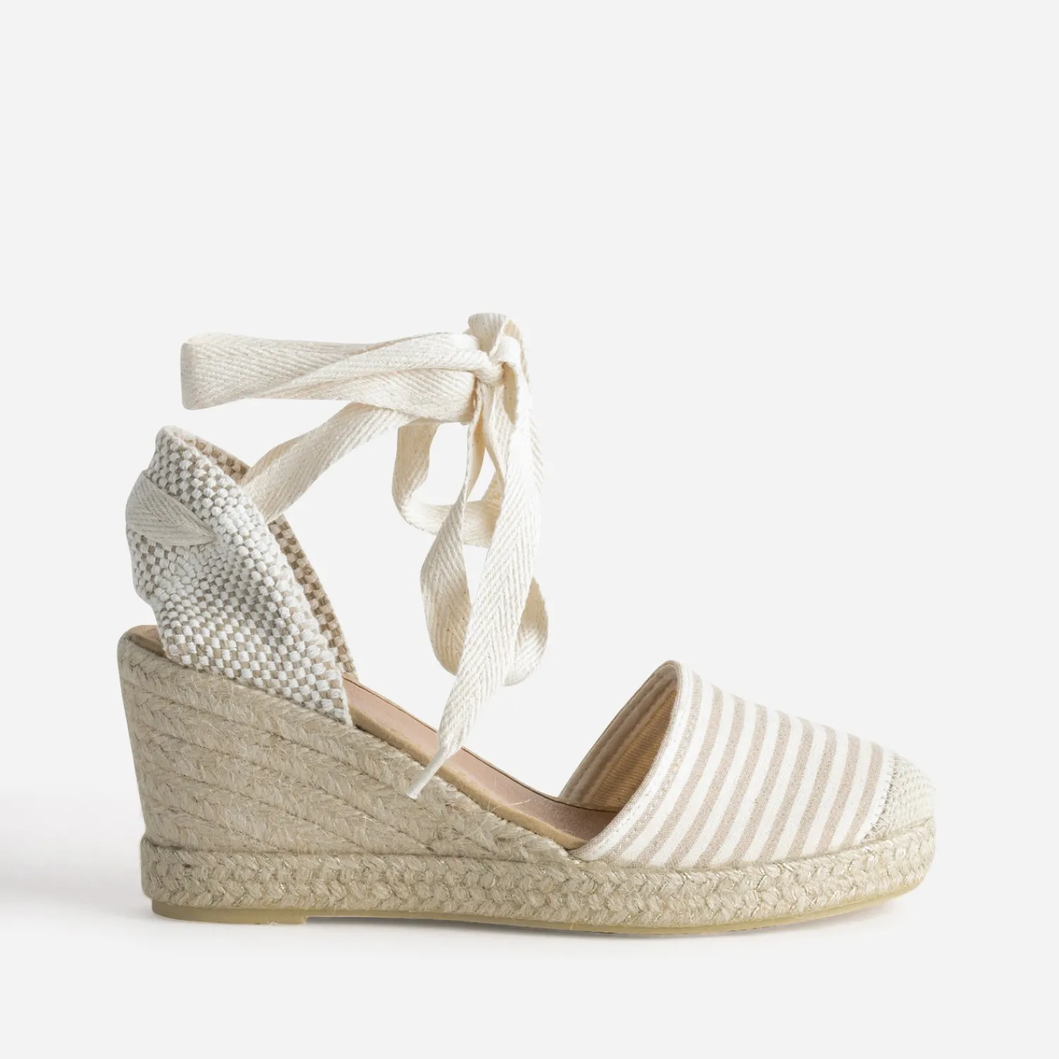 Eram Sandales^Espadrille compensée écrue toile rayée TAUPE