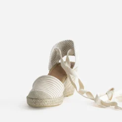 Eram Sandales^Espadrille compensée écrue toile rayée TAUPE