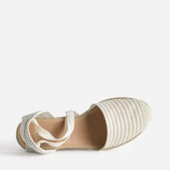 Eram Sandales^Espadrille compensée écrue toile rayée TAUPE