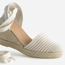 Eram Sandales^Espadrille compensée écrue toile rayée TAUPE