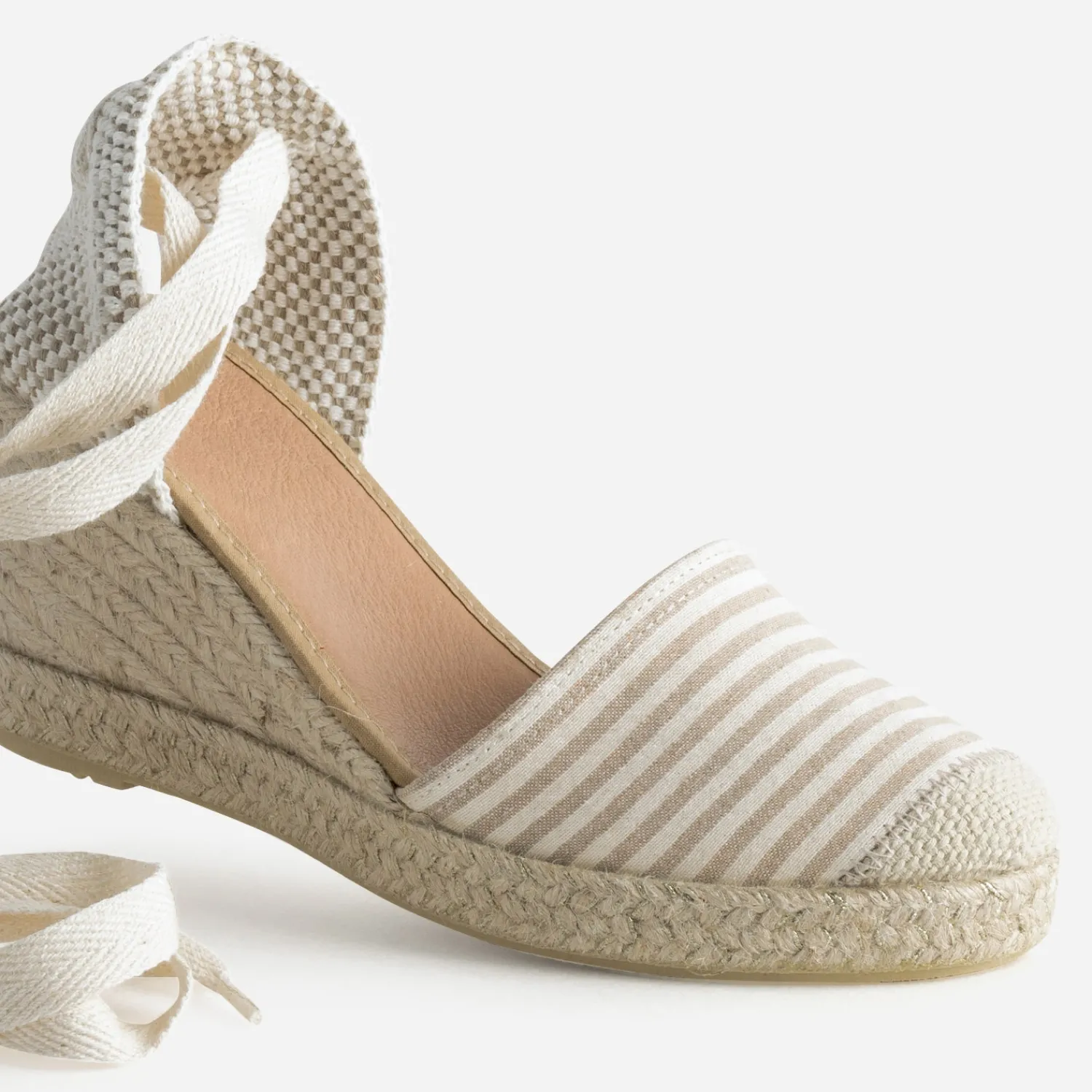 Eram Sandales^Espadrille compensée écrue toile rayée TAUPE
