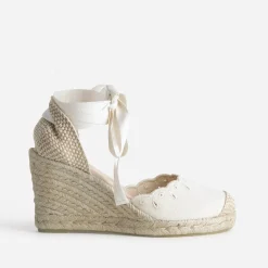Eram Sandales^Espadrille compensée écrue toile brodée BEIGE