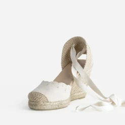 Eram Sandales^Espadrille compensée écrue toile brodée BEIGE