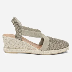 Eram Sandales^Espadrille compensée marron pailleté or en toile KAKI