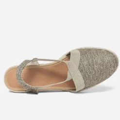 Eram Sandales^Espadrille compensée marron pailleté or en toile KAKI