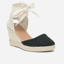 Eram Sandales^Espadrille compensée e en toile avec broderie anglaise NOIR
